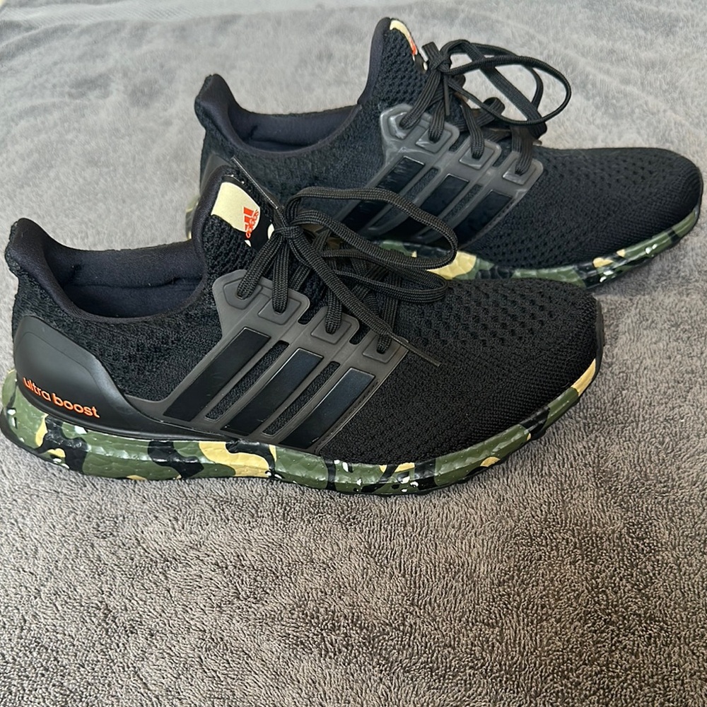 Adidas Ultra Boost Black and Green Athletic Shoes
